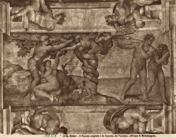 Brogi — Buonarroti Michelangelo - sec. XVI - Peccato originale; Cacciata di Adamo ed Eva dal paradiso terrestre — insieme